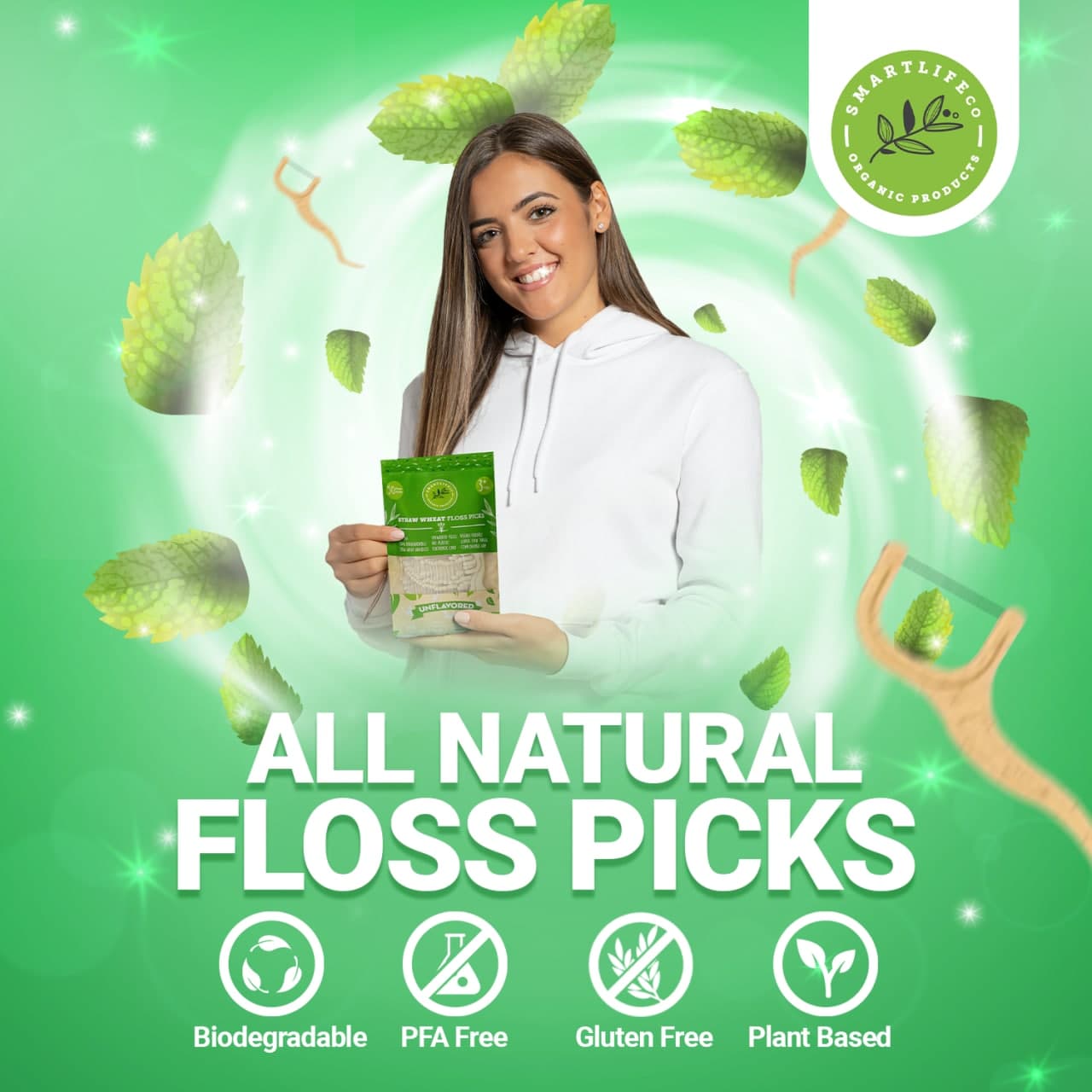Biodegradable Dental Floss Picks (Unflavored) - SmartLifeco, var_pack_of_6