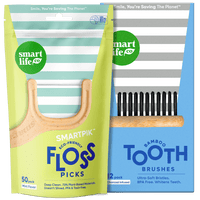 bamboo toothbrushes and biodegradable floss picks
