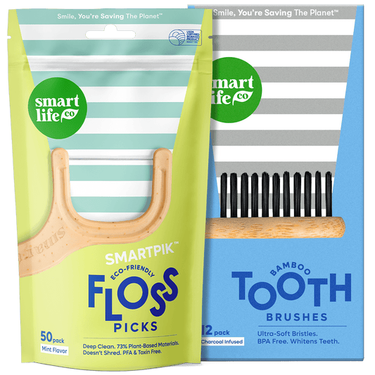 bamboo toothbrushes and biodegradable floss picks