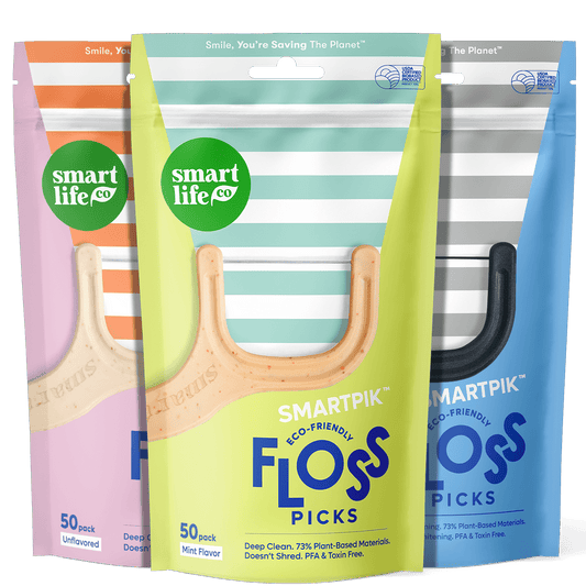 compostable floss picks with 3 flavors