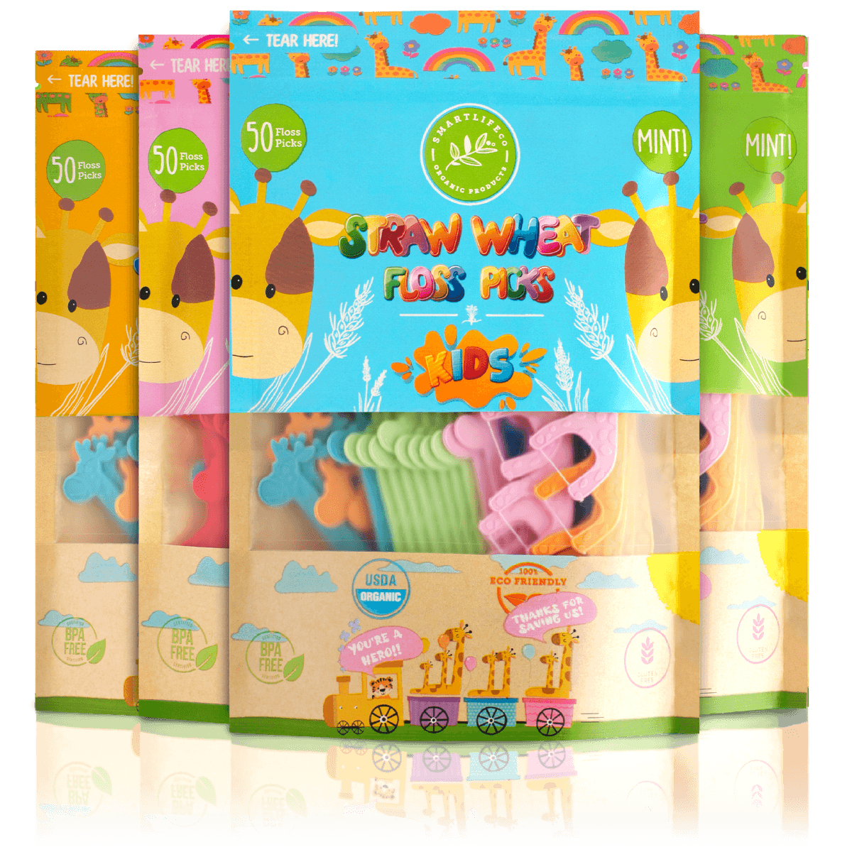 Biodegradable Kids Flossers (Mint) - SmartLifEco, var_pack_of_4