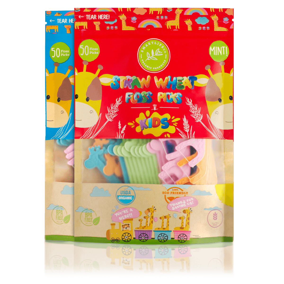 Biodegradable Kids Flossers (Mint) - SmartLifEco, var_pack_of_2